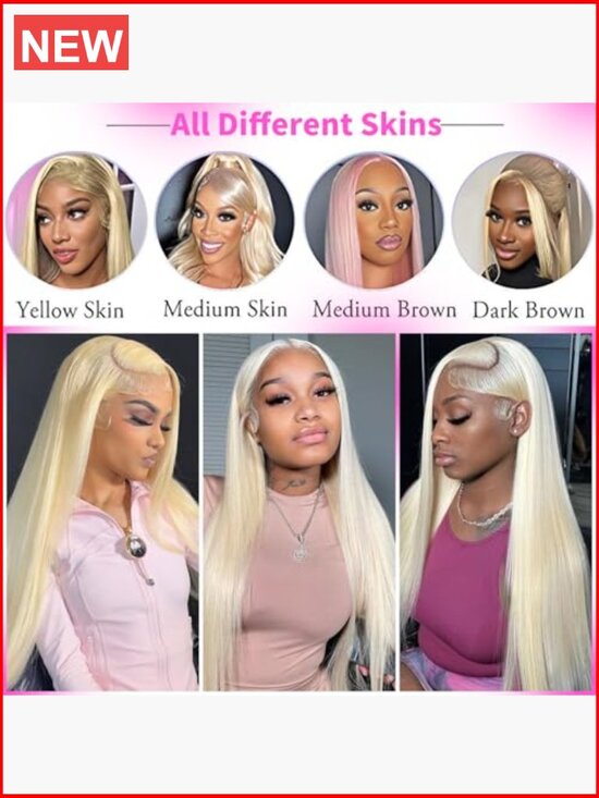 32 Inch 613 Lace Front Wig Human Hair 200 Density Straight Blonde Glueless Wig main image 6